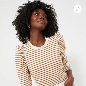 Pomander Place Striped Puff-Sleeve Tee in Cream and Tan